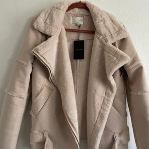 J.O.A. pink sherling moto jacket Small